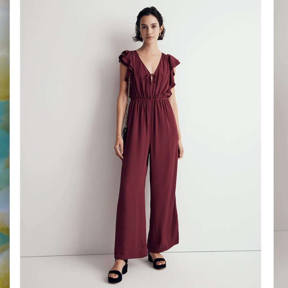 Madewell Burgundy Ruffle-Sleeve Jumpsuit